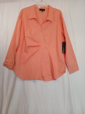 Peach Asymmetric Button Front Long Sleeve Tailored Top 2X New!